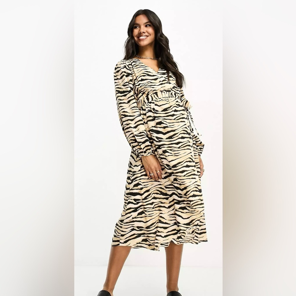 River Island Maternity zebra print wrap midi dress in brown